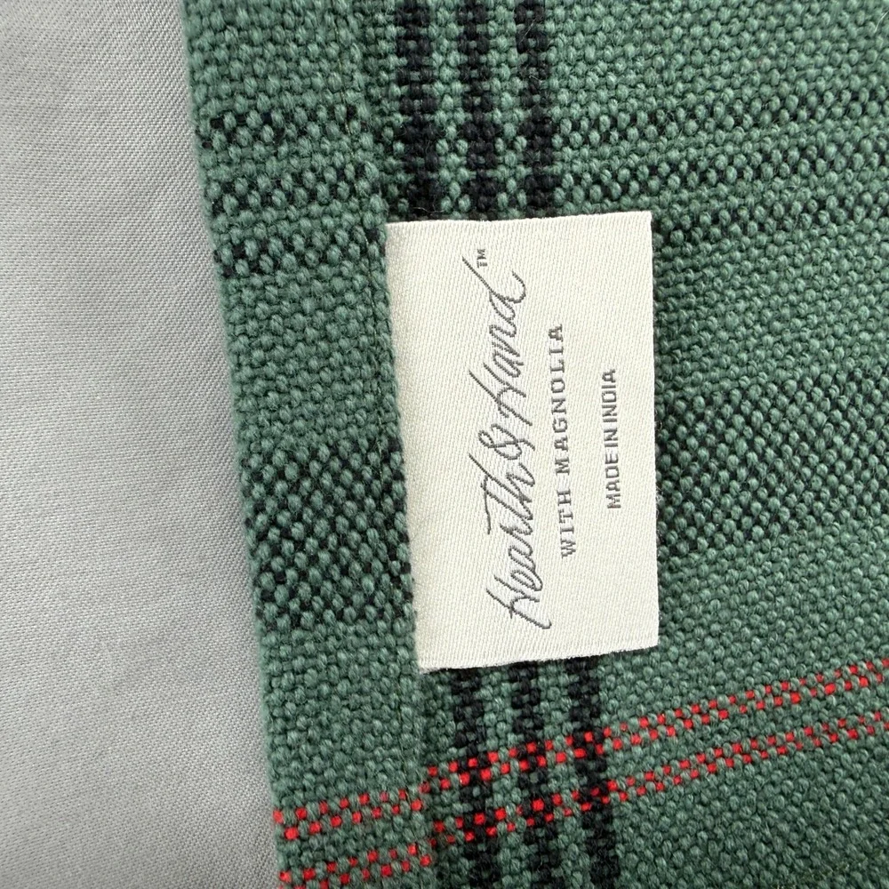 Rustic Table Runner Oversize Green Red Plaid 88x20.5 100% Cotton Fringed